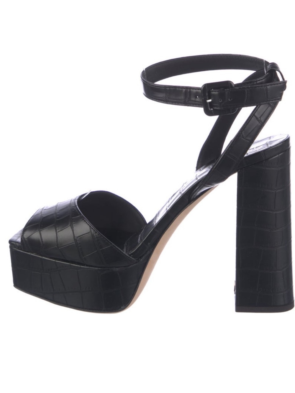Giuseppe Zanotti Black Croc-Embossed Platform Ankle-Strap Heel